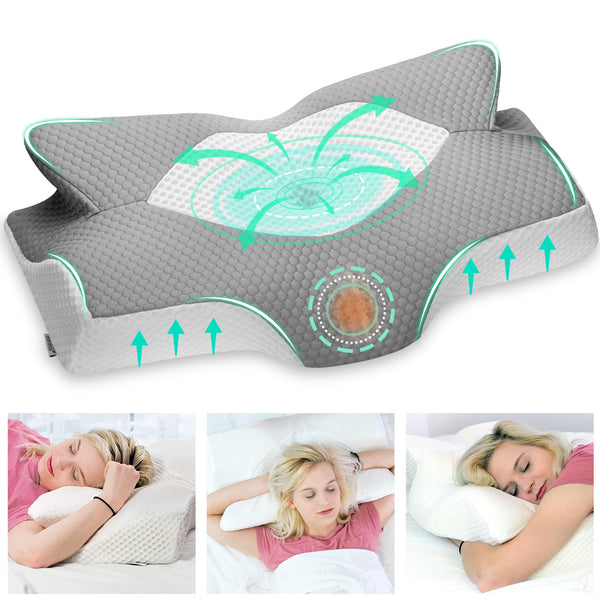 Elviros Cervical Memory Foam Pillow for Neck Pain Orthopedic Neck Pillow for Shoulder Pain Ergonomic Head Neck Support Pillow for Side/Back/Stomach