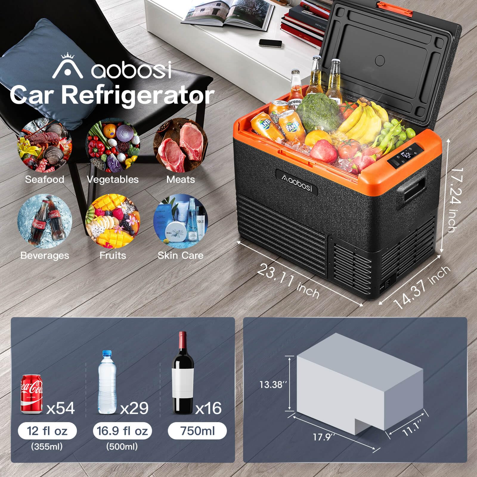 AAOBOSI 83L Campervan Fridge, Camping Refrigerator with APP Control, 12V Fridge Freezer for Campervan, Car, Truck, Boat, Motorhome, Travel