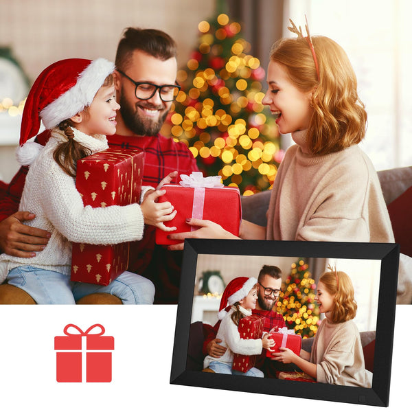 10.1 Inch WiFi Digital Photo Frame Built in 32GB Memory, 1280x800 IPS LCD Touchscreen, Auto-Rotate and Audio, Quick and Easy Share Photos or Videos via the Frameo App, the Best Choice for Gifting