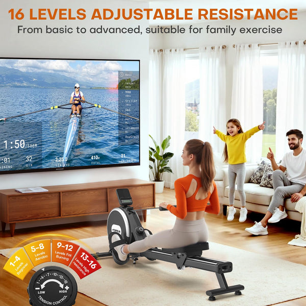 Rowing Machine, DMASUN Upgrade Magnetic Rowing Machines for Home Gym with 16 Levels Quiet Resistance - 350LB Capacity Rower Machine with App Compatible & Comfortable Seat