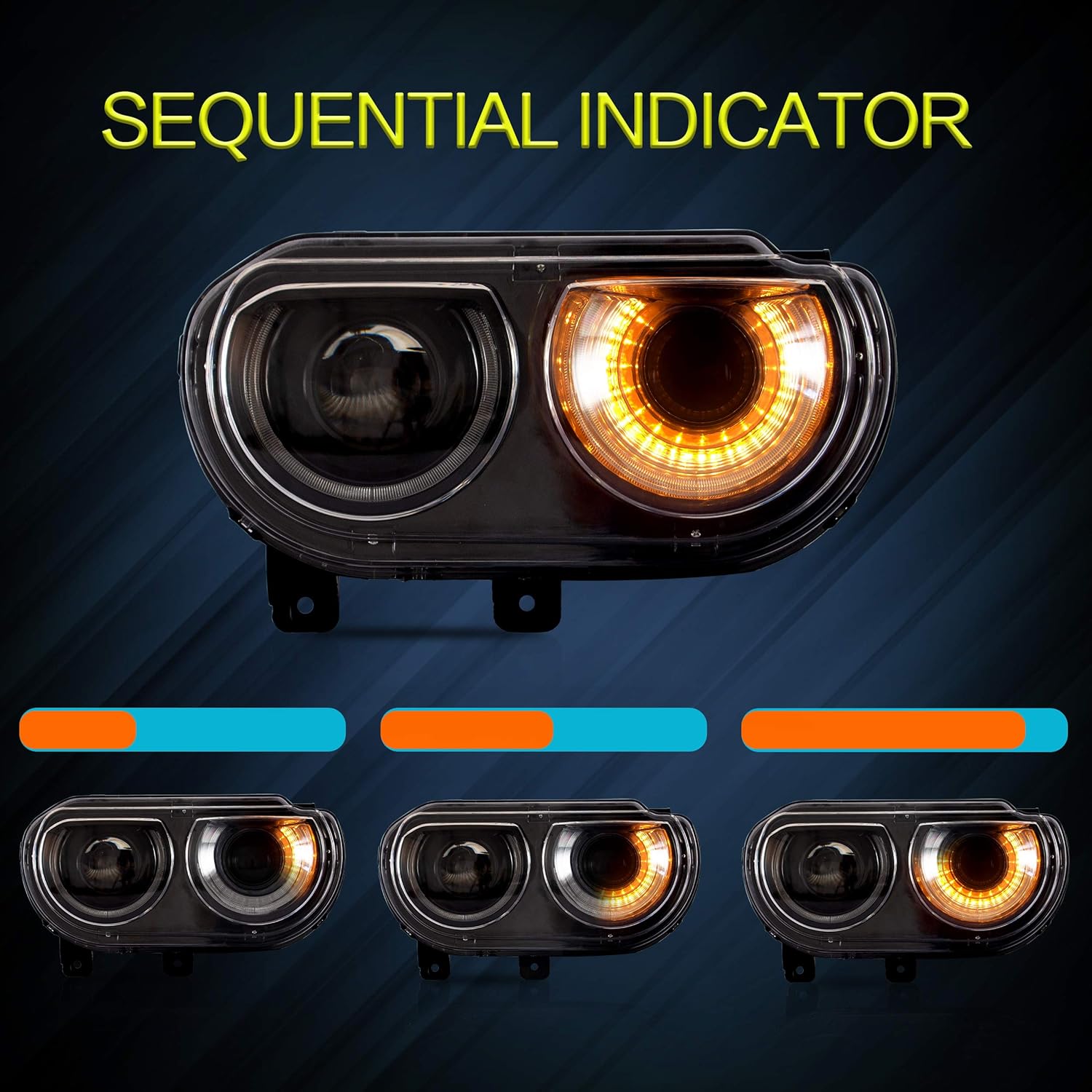 VLAND LED Headlights Fit for 2008-2014 Dodge Challenger 3rd Gen Coupe, Front Lights with Sequential Turn Signal