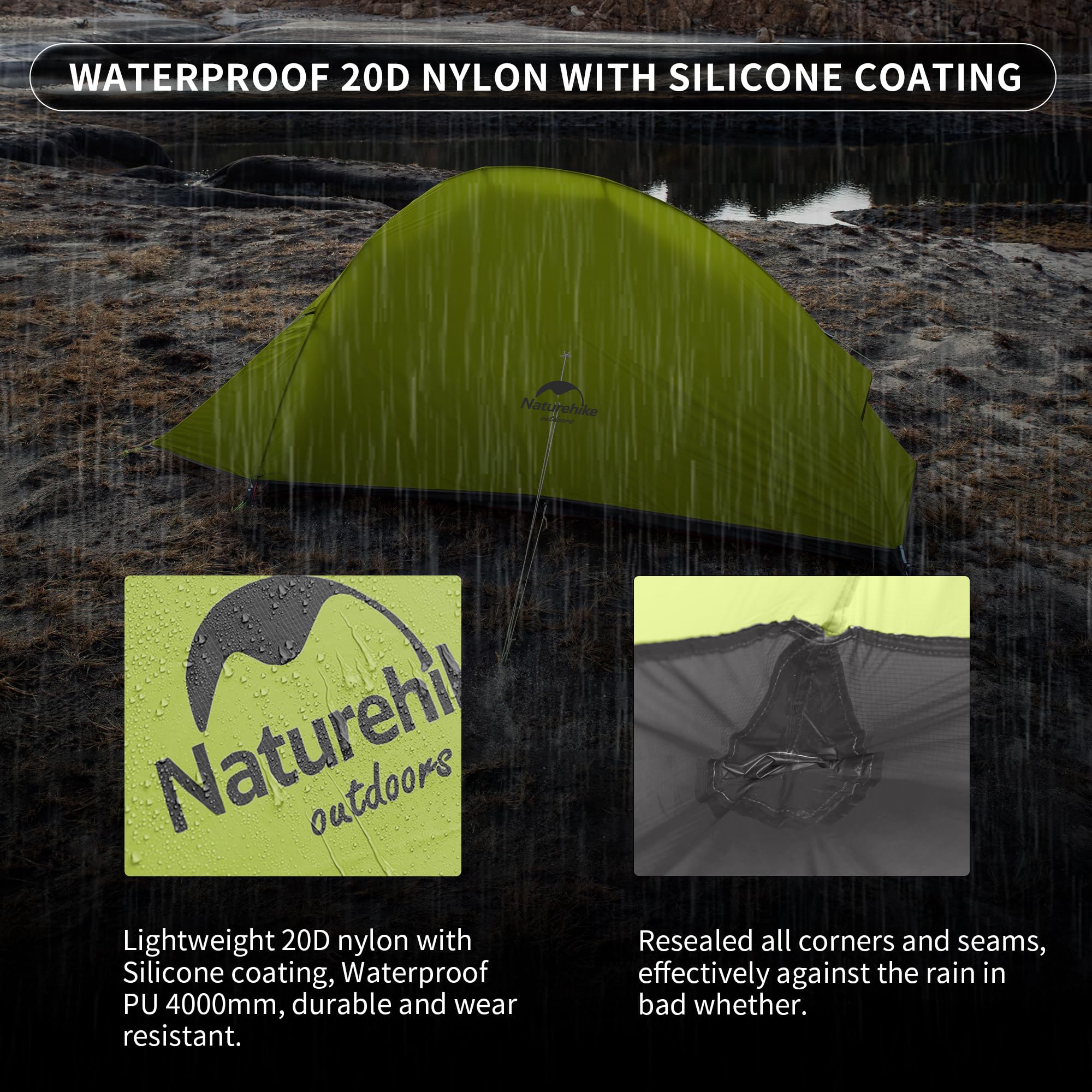 Naturehike Cloud up 1 Person Backpacking Tent Lightweight Camping Hiking Dome Tent for 1 Man