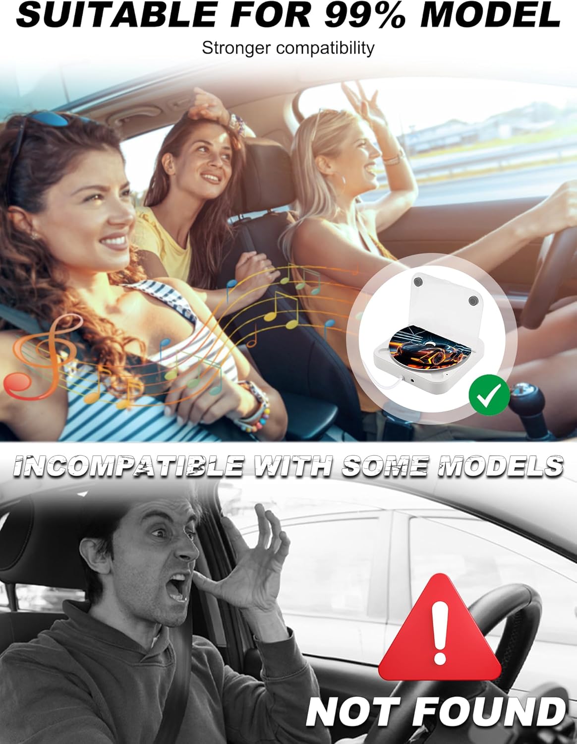 External Portable CD Player for Car, Car CD-Player USB Plug and Play, AUX Port, USB Extension Cable, Universal usb CD Car Player for Vehicle, Laptop, TV, Computer, Android 4.4 and Above Navigation