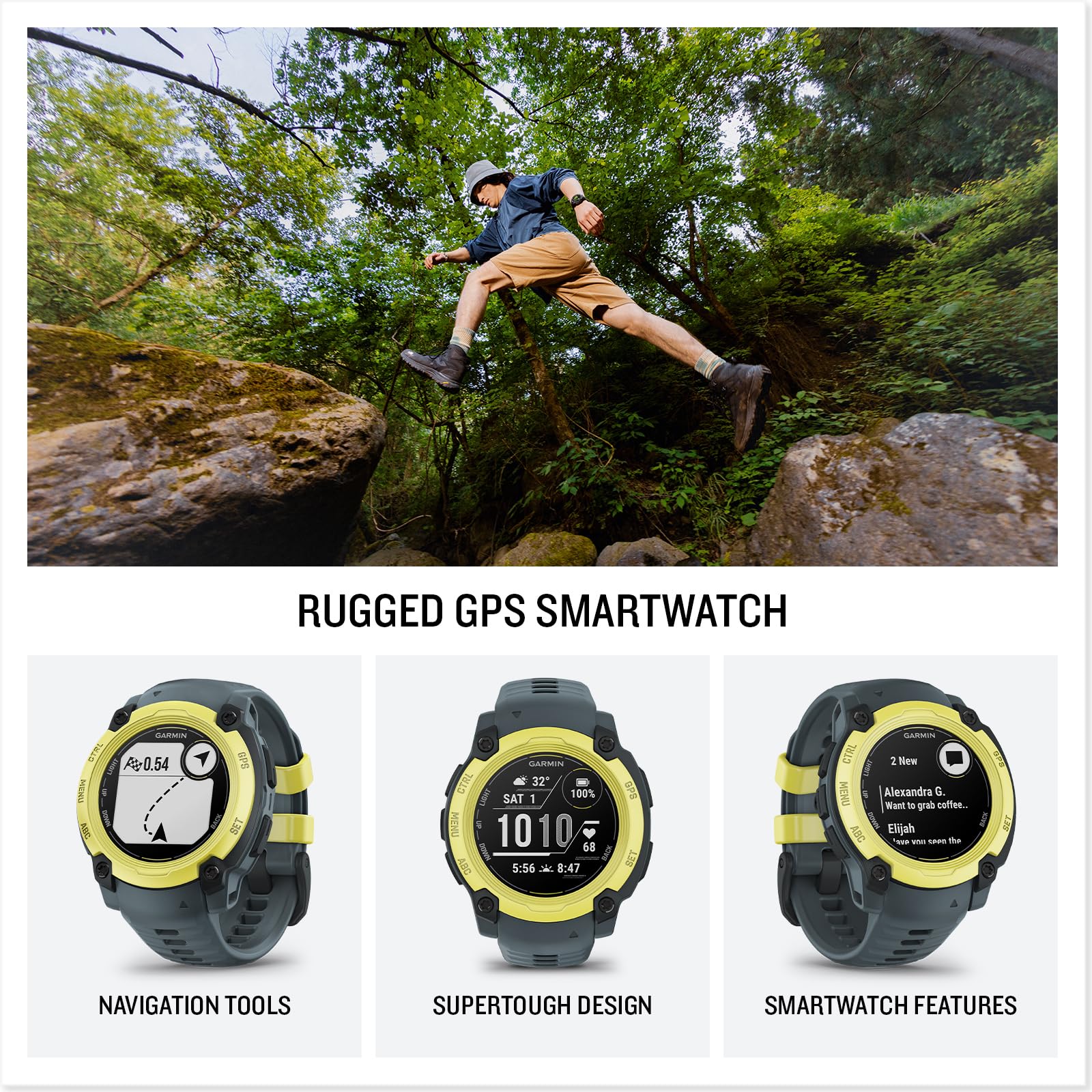 Garmin Instinct E GPS 45mm Smartwatch, Rugged watch with essential smart features, Built-in Sports Apps, Supertough Design Features, up to 16 days Battery Life, Electric Lime