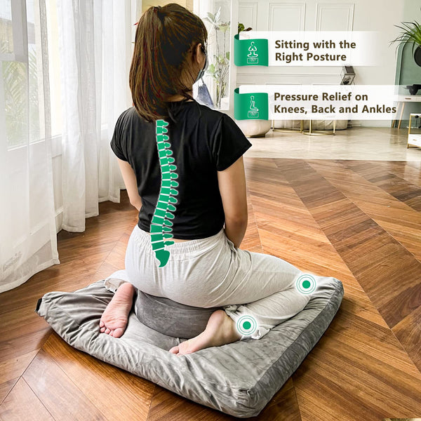 Hihealer Large Meditation Cushion and Zabuton Mat Set Meditation Pillow and Zafu Mat for Men and Women (Blue)