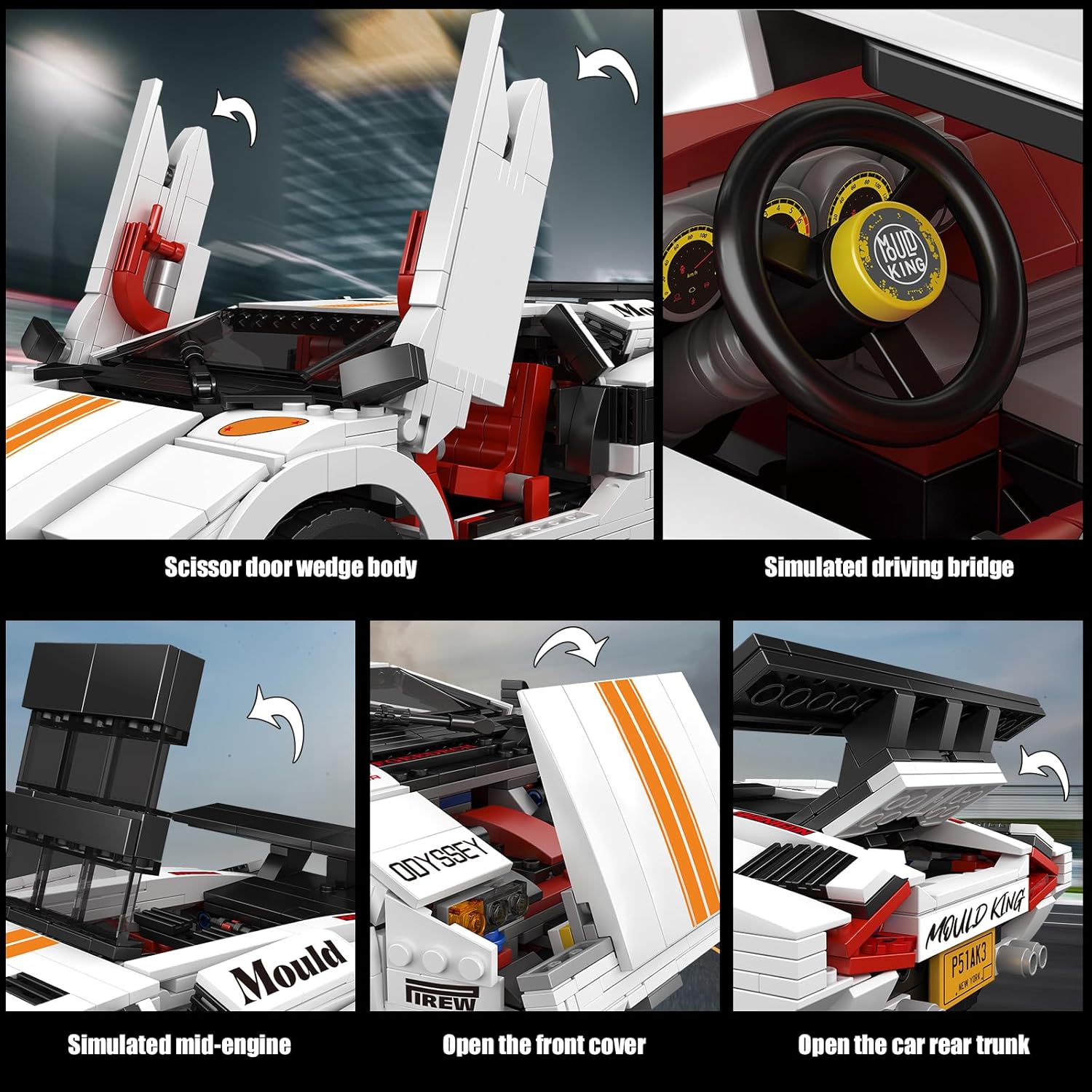 Mould King Super Sports Car Building Blocks Set, 1349 Pieces MOC Building Kit Toys Collectible Set for Adults, Sports Car Model