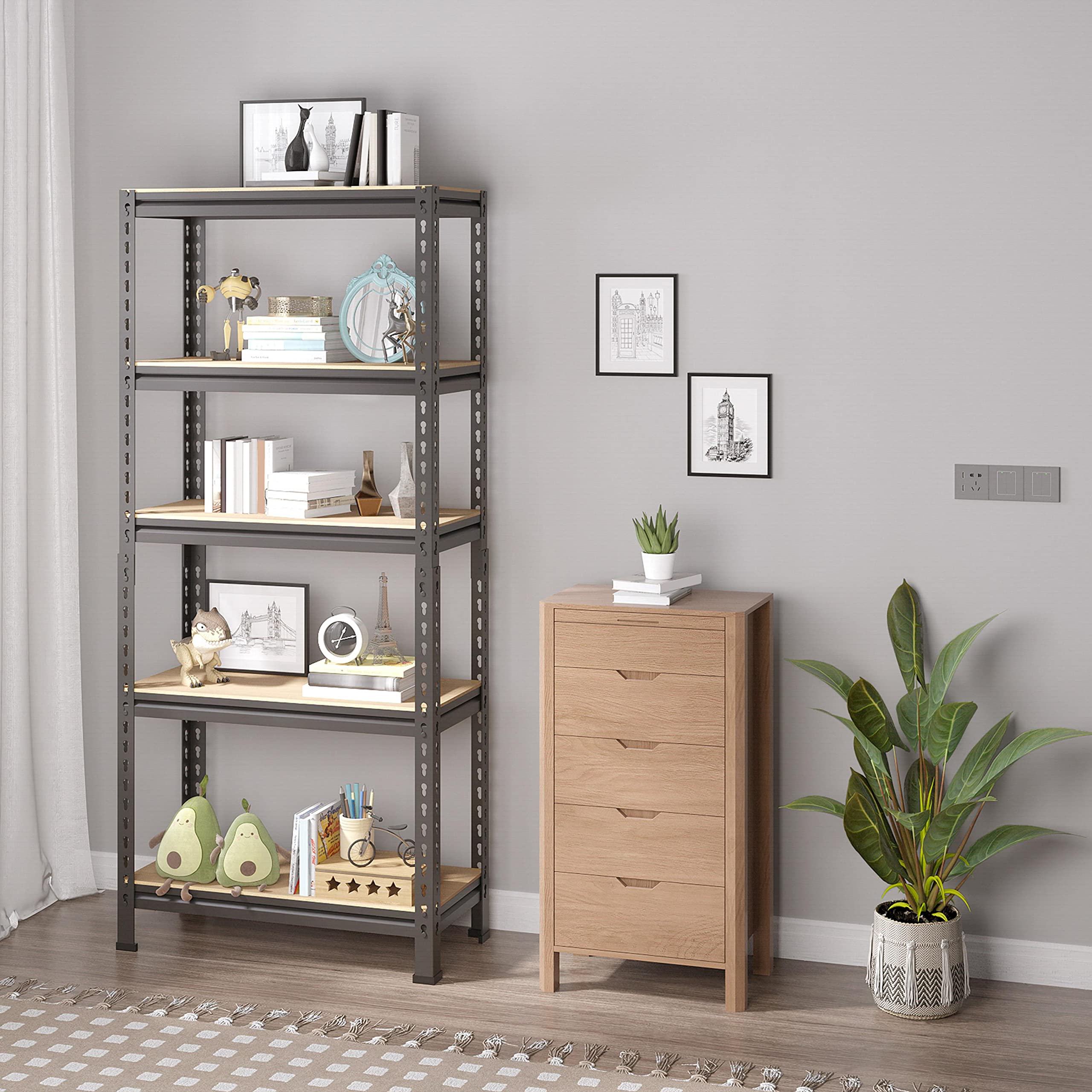 Yaheetech 5 Tier Garage Shelving Units, Heavy Duty Racking shelves, 150KG Per Shelf/750KG Capacity, 70cmx30cmx150cm（LxWxH,Dark Gray