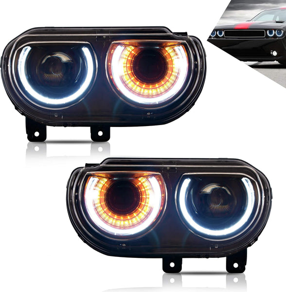 VLAND LED Headlights Fit for 2008-2014 Dodge Challenger 3rd Gen Coupe, Front Lights with Sequential Turn Signal