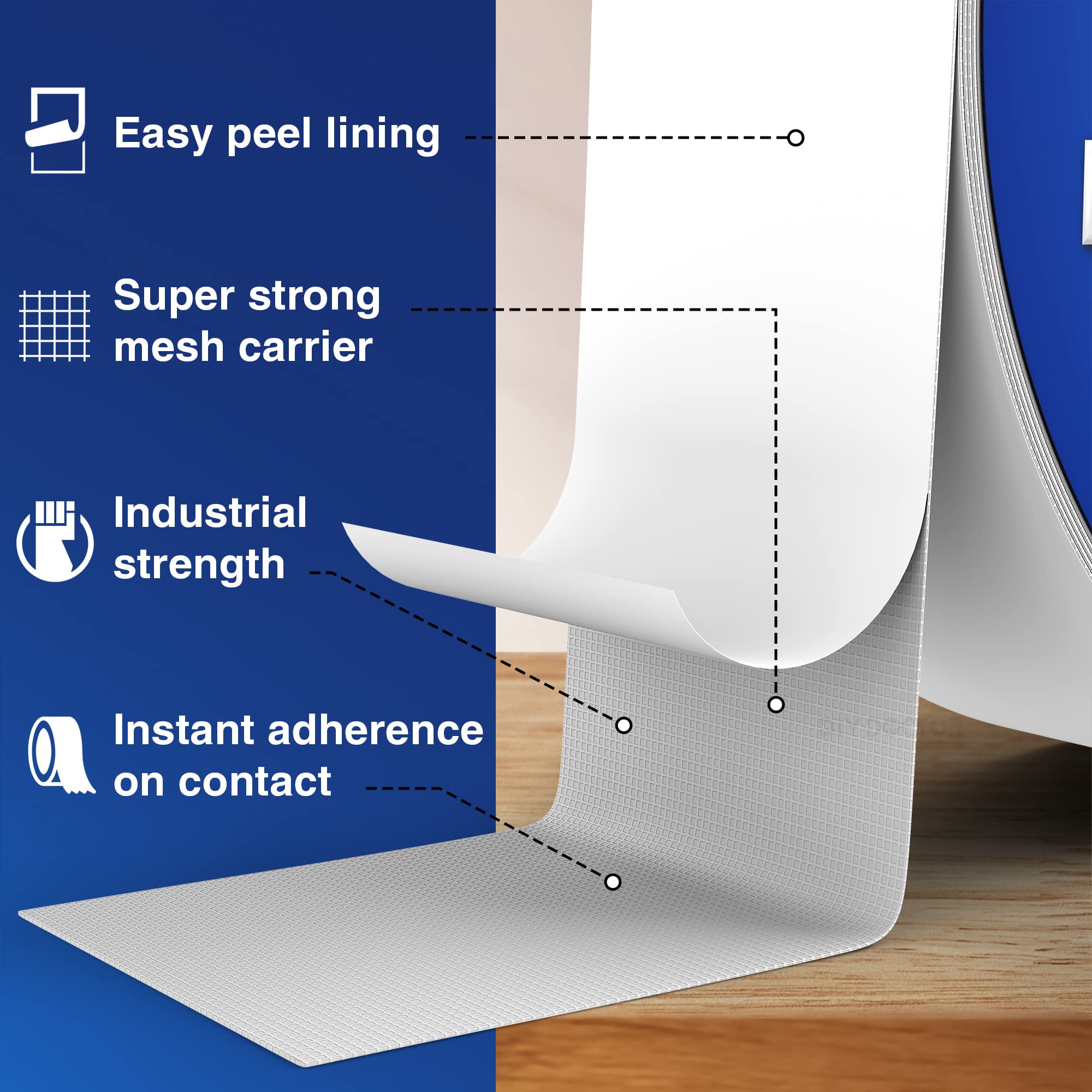 DIY Doctor Heavy Duty Double Sided Carpet Tape – 20m long x 21mm wide, No Residue Extra Strong Sticky Rug Grip Adhesive Tape, Ideal for Home & Professional Use