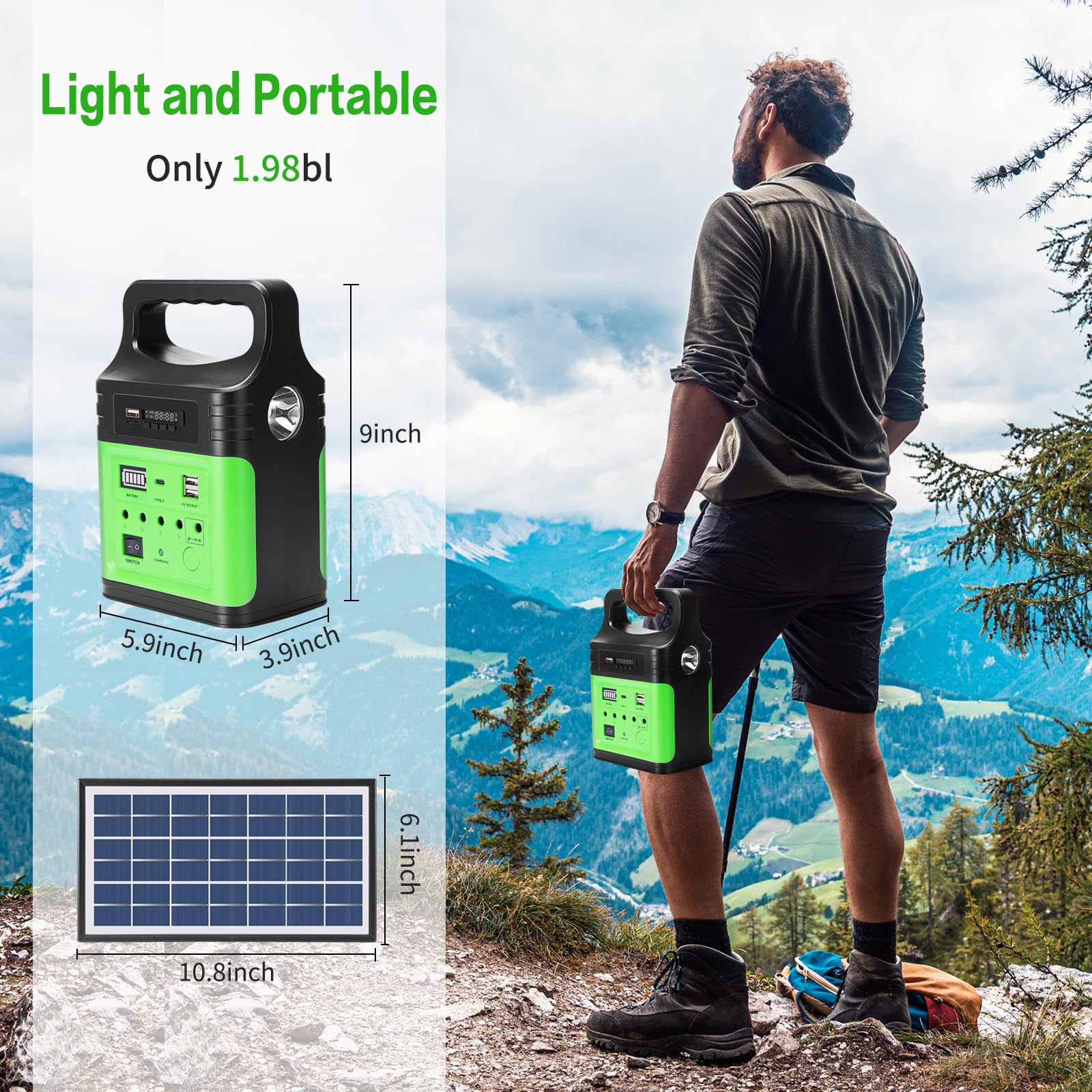 Upgrade-Vclpower 20000mAh DC Power Bank Station with Solar Panels,12V/9V Output Fast Charging Portable Power Station for Home Emergency Outdoor Camping(Green)