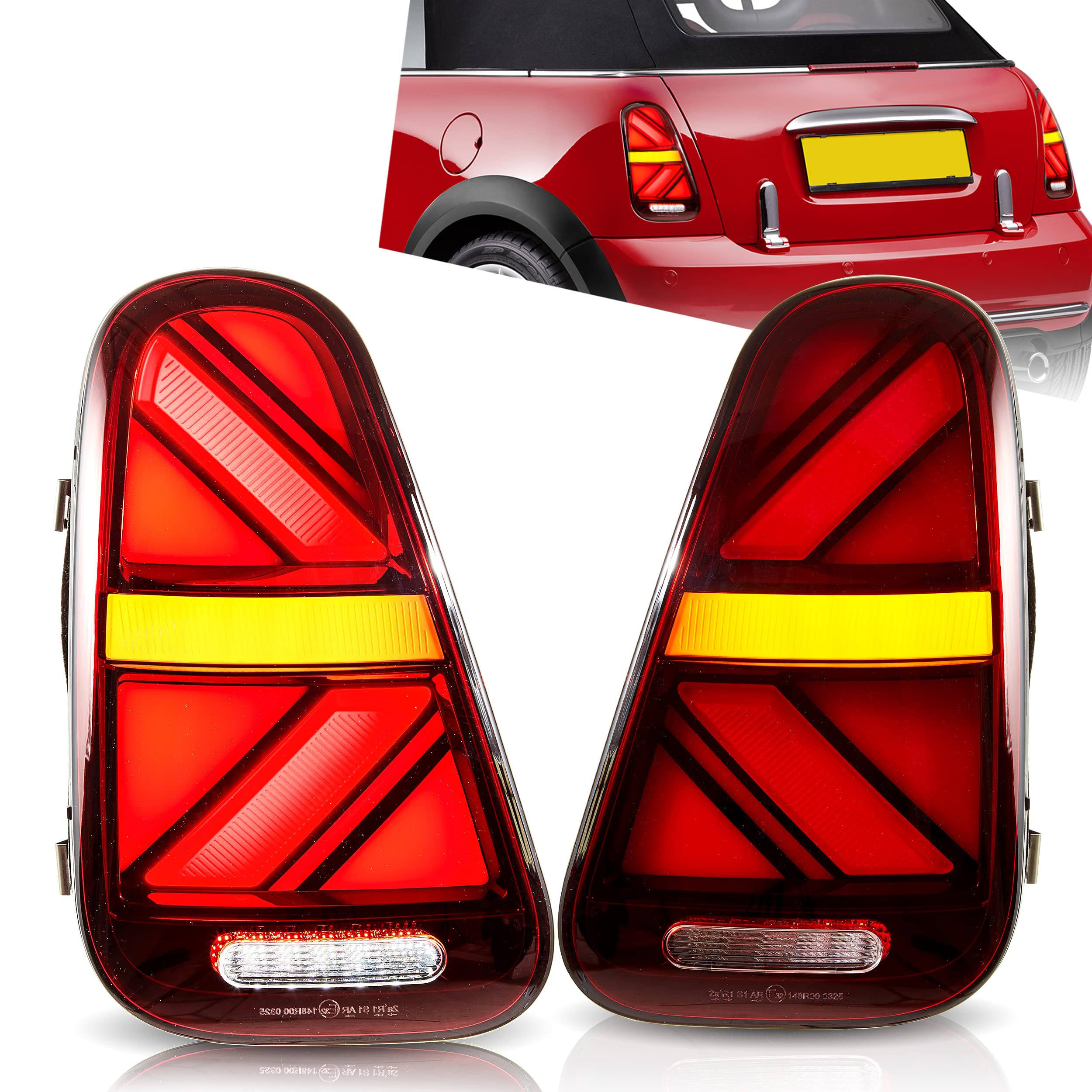 VLAND LED Tail Light Compatible with BMW Mini Cooper F55 F56 F57 2014-2021, Rear Lights with Sequential Turn Signal, Electroplated housing, Red