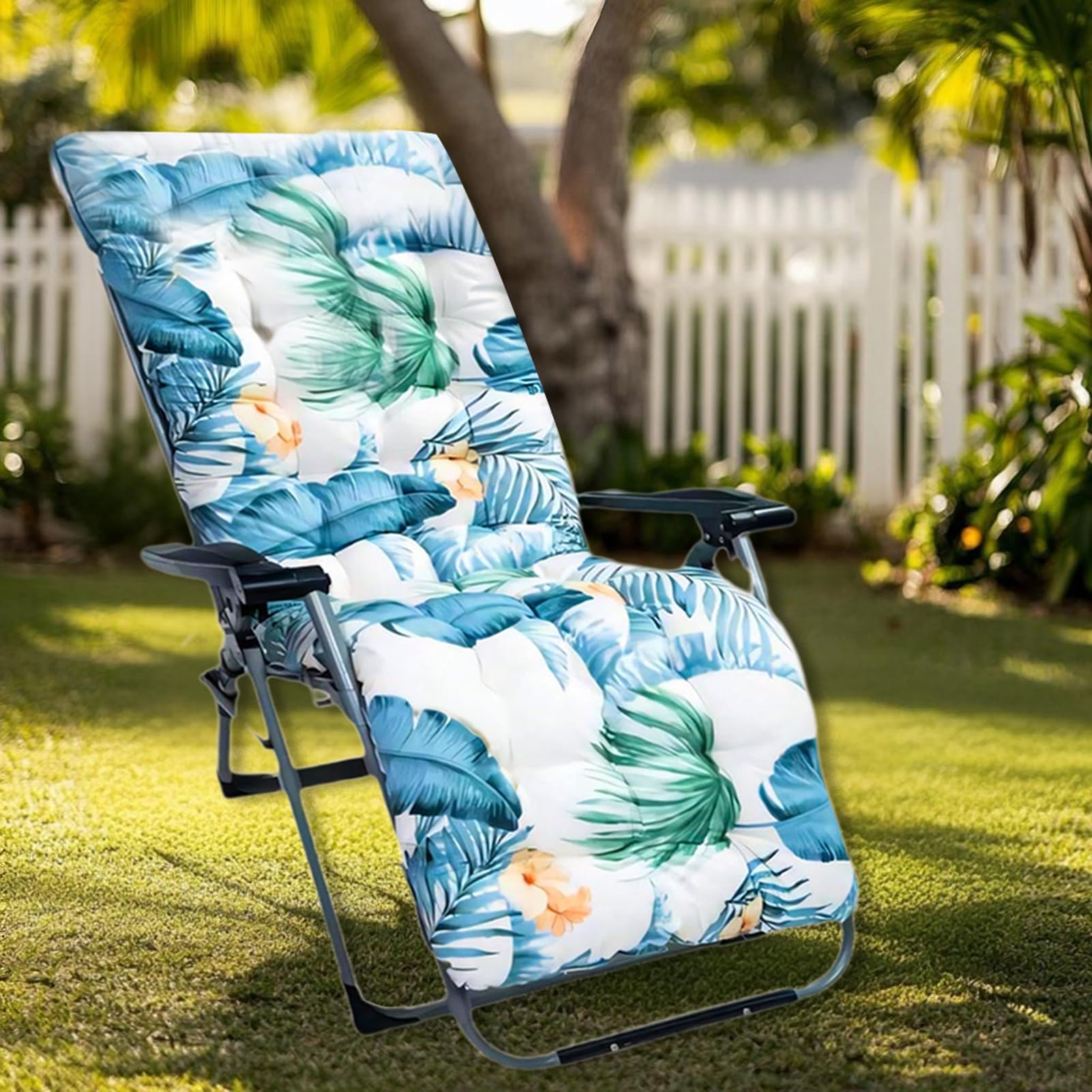High Back Sun Lounger Replacement Cushion: 170x53 cm Padded Soft Non Slip Ties Outdoor Indoor Use for Reclining Garden Chair Patio Beach Porch Furniture