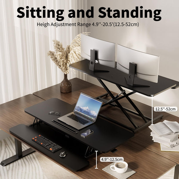 ERGOMAKER Standing Desk Converter, 36"/91cm Wide Height Adjustable Quick Sit to Stand Up Desk Riser for Dual Monitor
