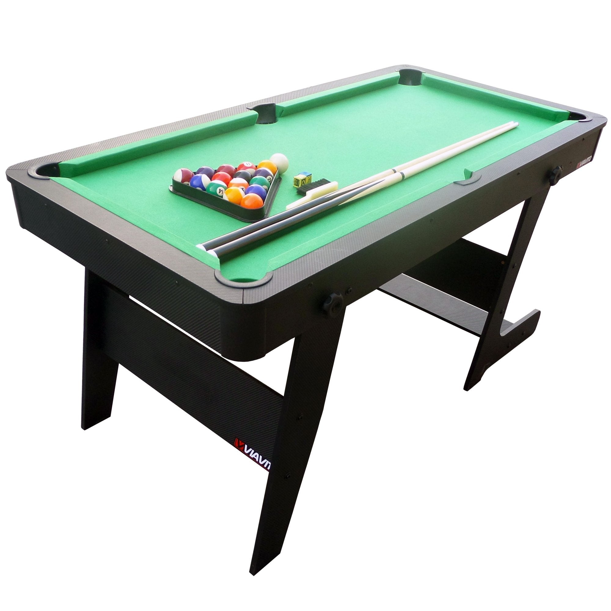 VIAVITO PT100X Folding Pool Billiards Table with Accessories, Space Saving Steady Portable Family Leisure Game Table Set for Kids & Adults w/Cues, Balls, Chalk, Triangle & Brush