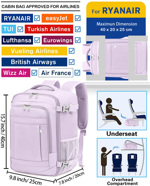 KLOSTAIN for Easyjet Cabin Bag 45x36x20 Travel Backpack Hand Luggage Carry-ons Bag Laptop Backpack Ruscksack for Airplanes Flight New Easyjet Underseat Cabin Bags Fit 14" Laptop Navy