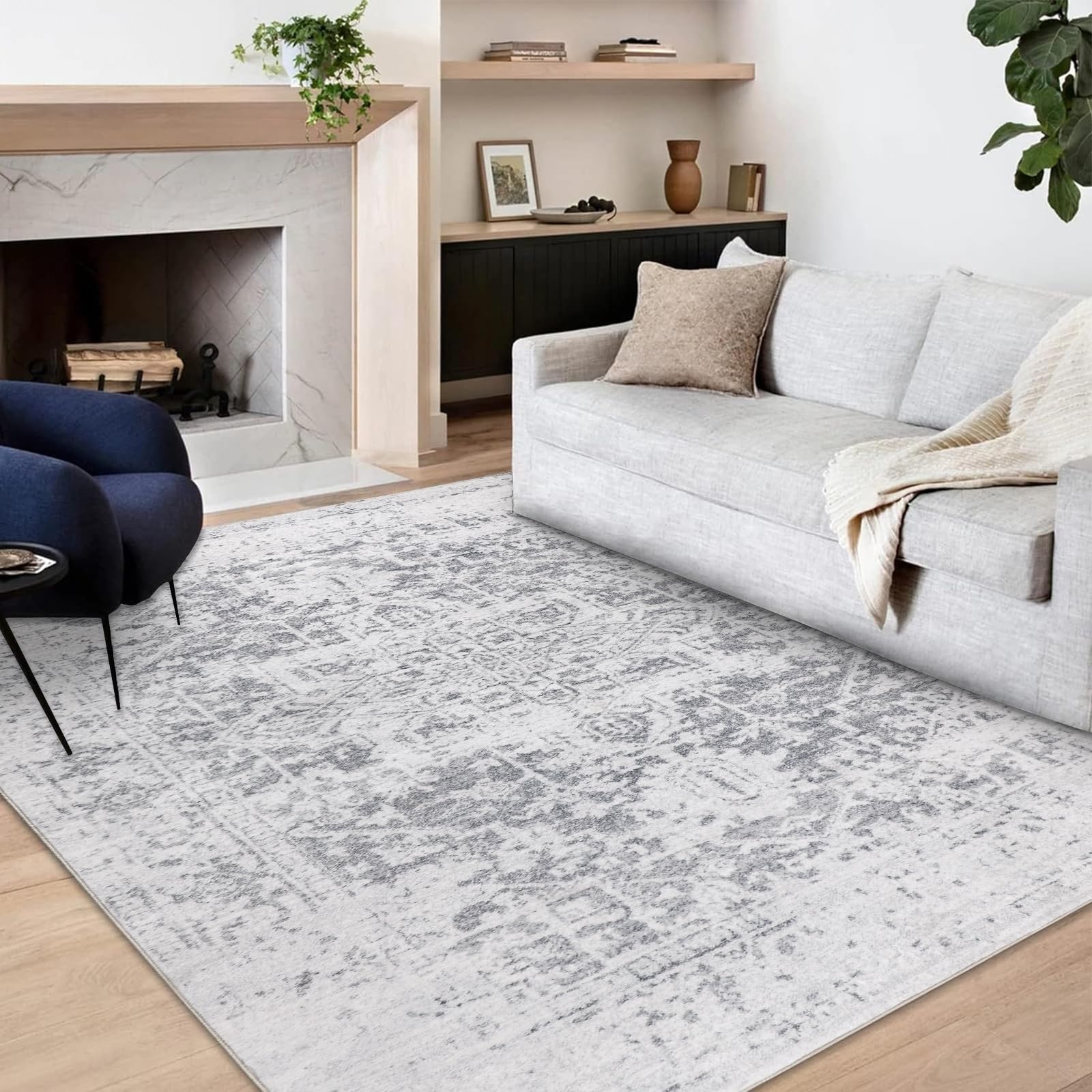 Famibay Washable Rugs Living Room Large 160x230cm Vintage Area Rug Short Pile Rugs Bedroom Non Slip Traditional Rugs Non Shedding Carpet for Home