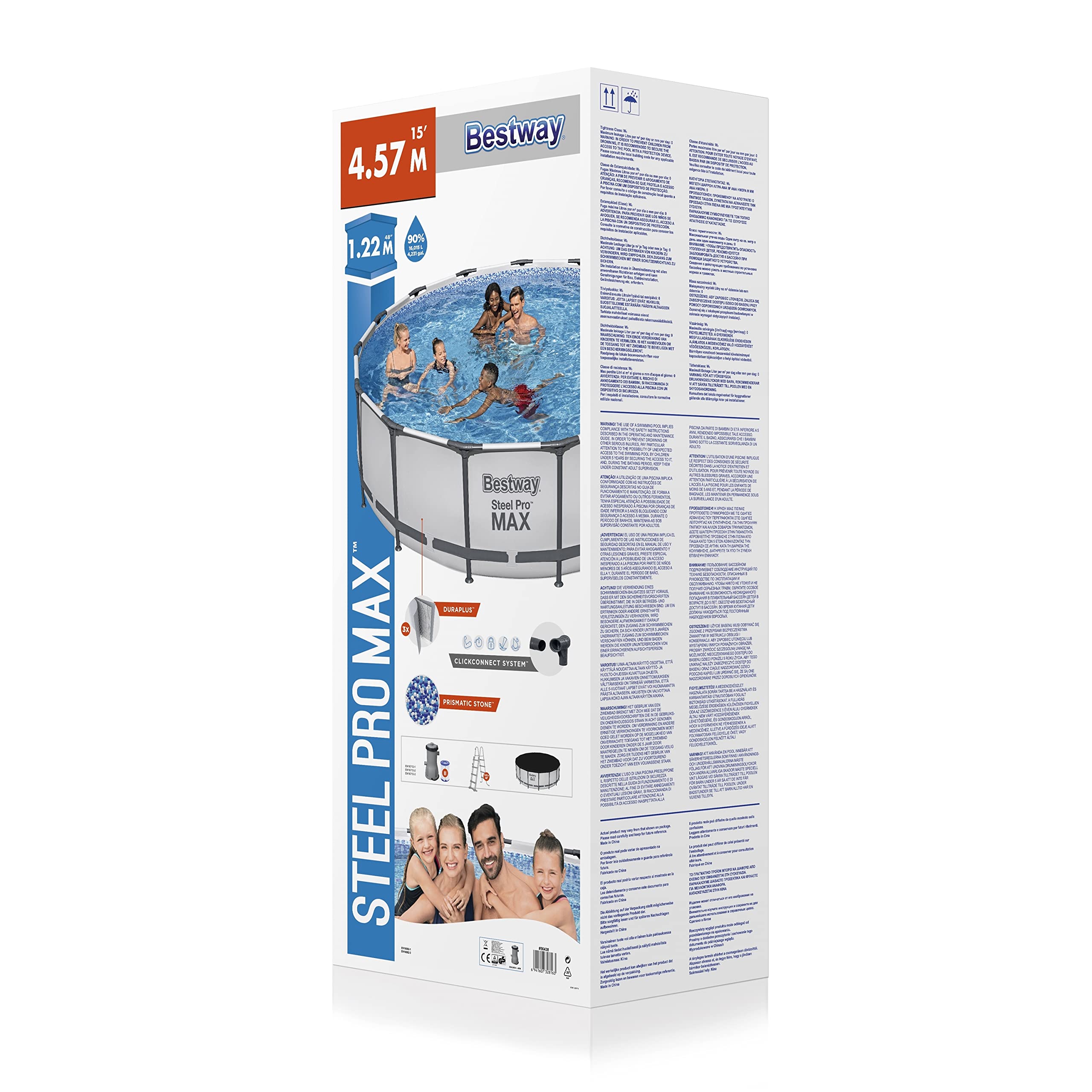 Bestway Steel Pro | Max Round Frame Swimming Pool with Filter Pump, Above Ground Frame Pools, Grey, 15ft