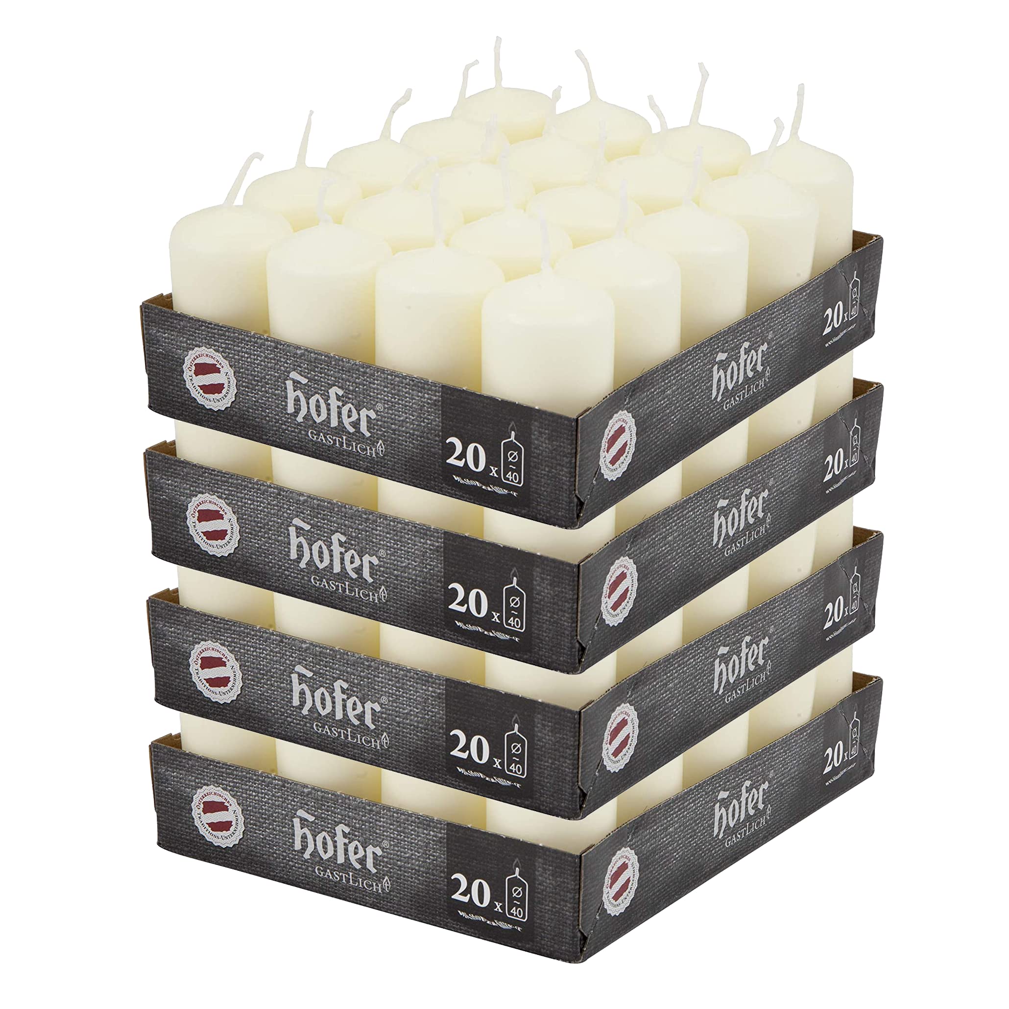 Hofer Ivory Pillar Candles - Set of 80 Decorative Small Candles - 4 x 7 cm - 11 Hours Long Burning - Unscented - Dripless - Smokeless - RAL Quality