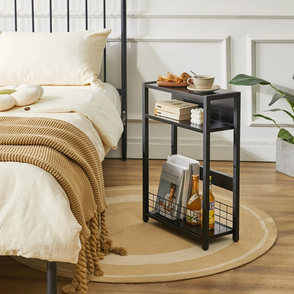 IBUYKE Narrow Side Table with Storage Shelf, 3 Tier End Table,Modern Sofa Table,Small Nightstand with Magazine Rack,Telephone Table for Small