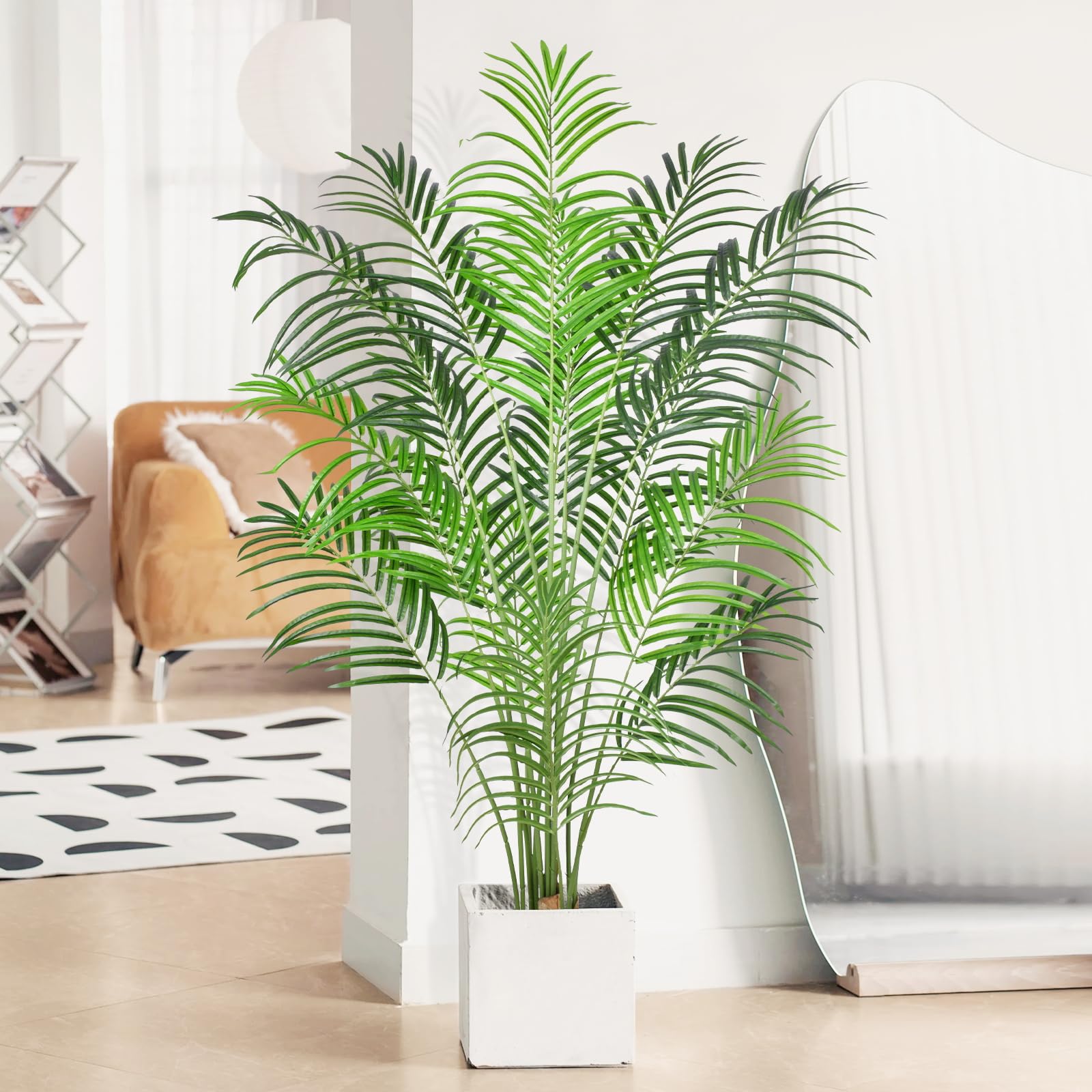 Keeplush 170CM Artificial Palm Tree Indoor Plant Tall Fake Tropical Paradise Palm Tree in Pot with Real Bark Design Faux Areca Palm Tree for Home