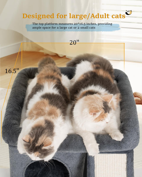 Aechonow Cat Tree Tower for Large Adult Cats, 50 * 40cm Big Perch Bed,Spacious Condo House for Indoor Kitten, Sisal Scratching Post, Dark Gray