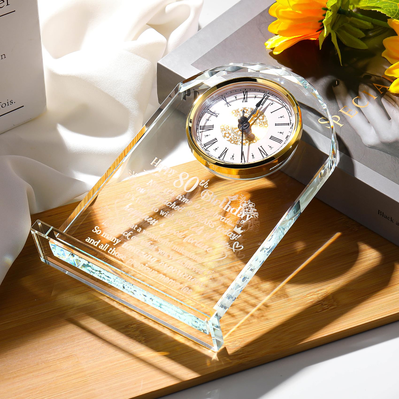 Happy 80th Birthday Quartz Clock Gifts for Women, Glass keepsake 80 Years Old Birthday Gifts for Parents, Birthday Presents for Grandma Turning 80
