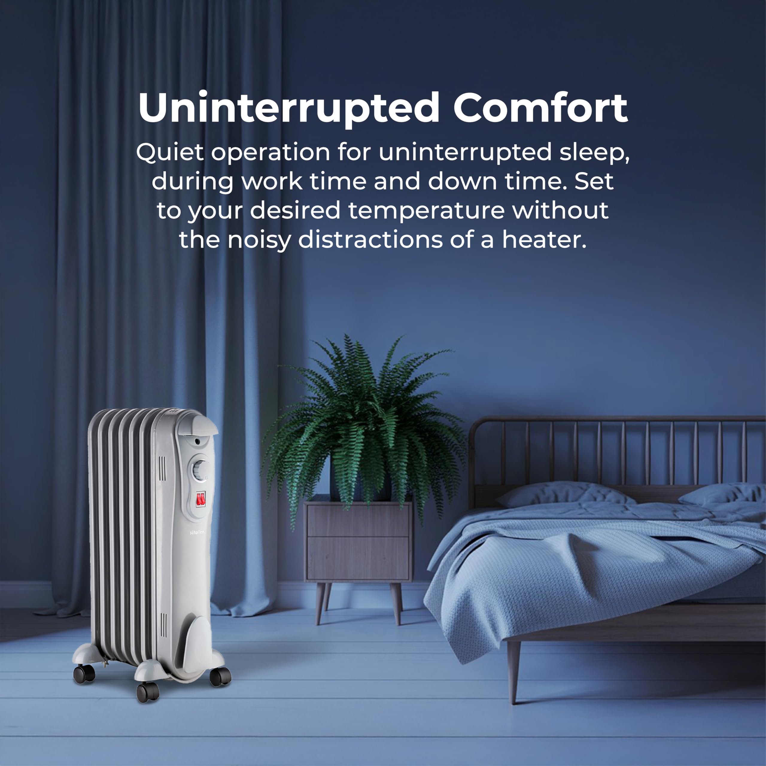 Schallen 1500W 7 Fin Portable Electric Slim Oil Filled Radiator Heater with Adjustable Temperature Thermostat, 3 Heat Settings & Safety Cut Off | 1.5Kw GREY