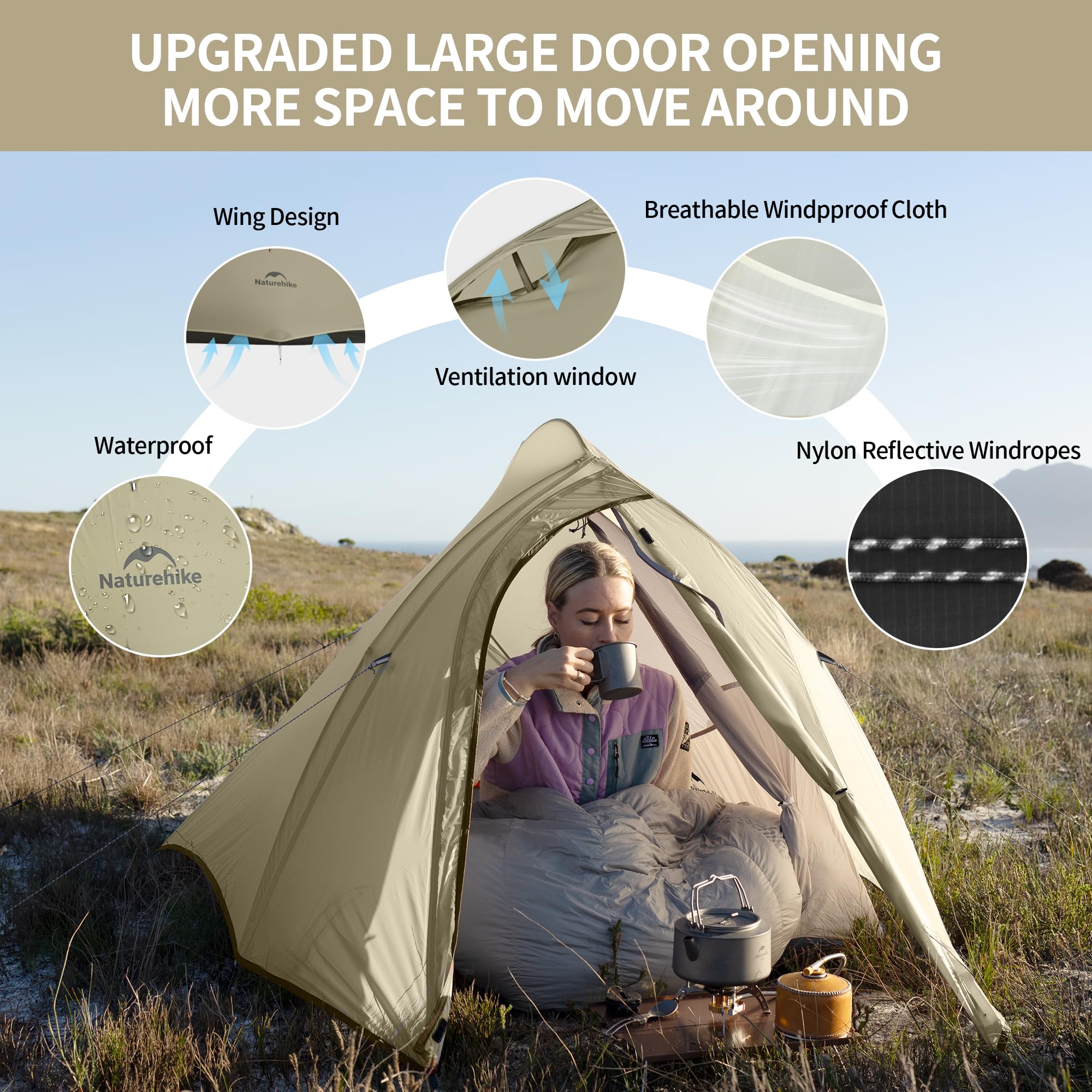 Naturehike Cloud up 2 Camping Tent 2 Man Backpacking Tent 3-4 Season Wild Country Tent Lightweight Dome Tent