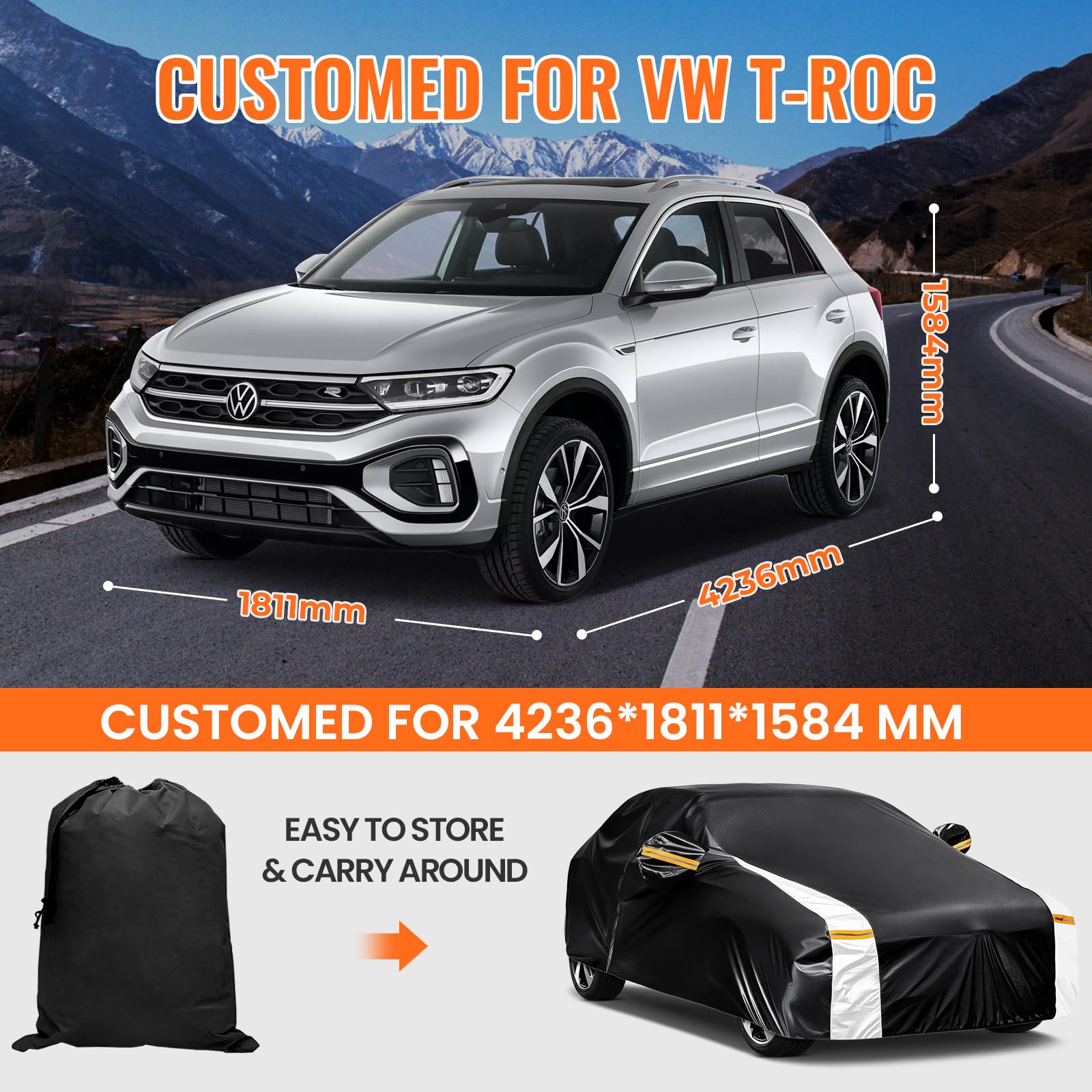 Car Cover Custom Fit for Mini Convertible F57(2016-2023), Car Covers for Outside Storage Waterproof Breathable, Full Cover Outdoor All Weather Protection Rain Sun Dust with Zip and Cotton(Black)