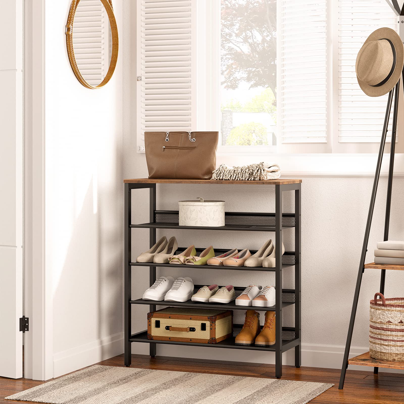 HOOBRO Shoe Rack, 5-Tier Shoe Organizer Shelf, 75 x 30 x 85 cm, with Flat or Slant Adjustable Shelf, Sturdy and Stable, Shoe Storage for Hallway,