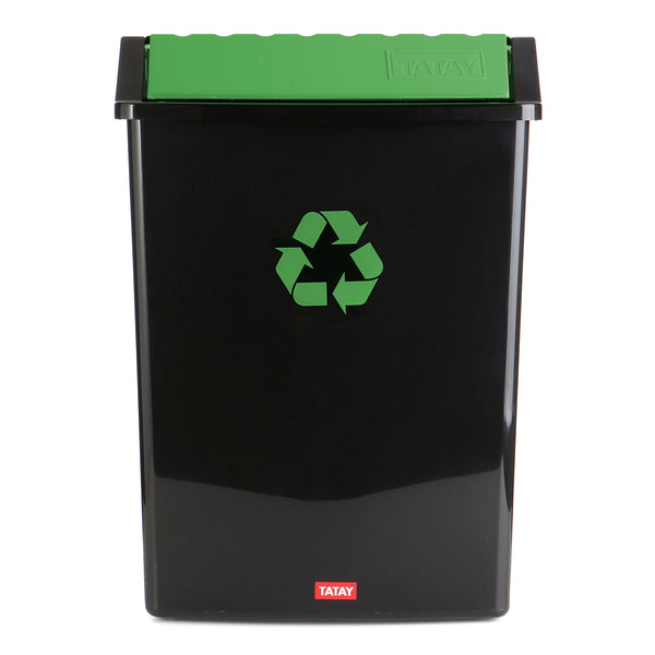 TATAY Recycling Bin, 50L Capacity, Swing Lid, Polypropylene, BPA Free, Solar Protection, Green . Dimensions 40,5 x 33,5 x 57,5 cm