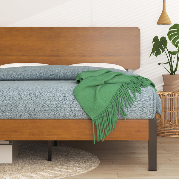 Zinus Olivia Single Bed frame - Bed 90x190 cm - 36 cm Height - Metal and Wood Platform Bed frame - Natural Brown and Black