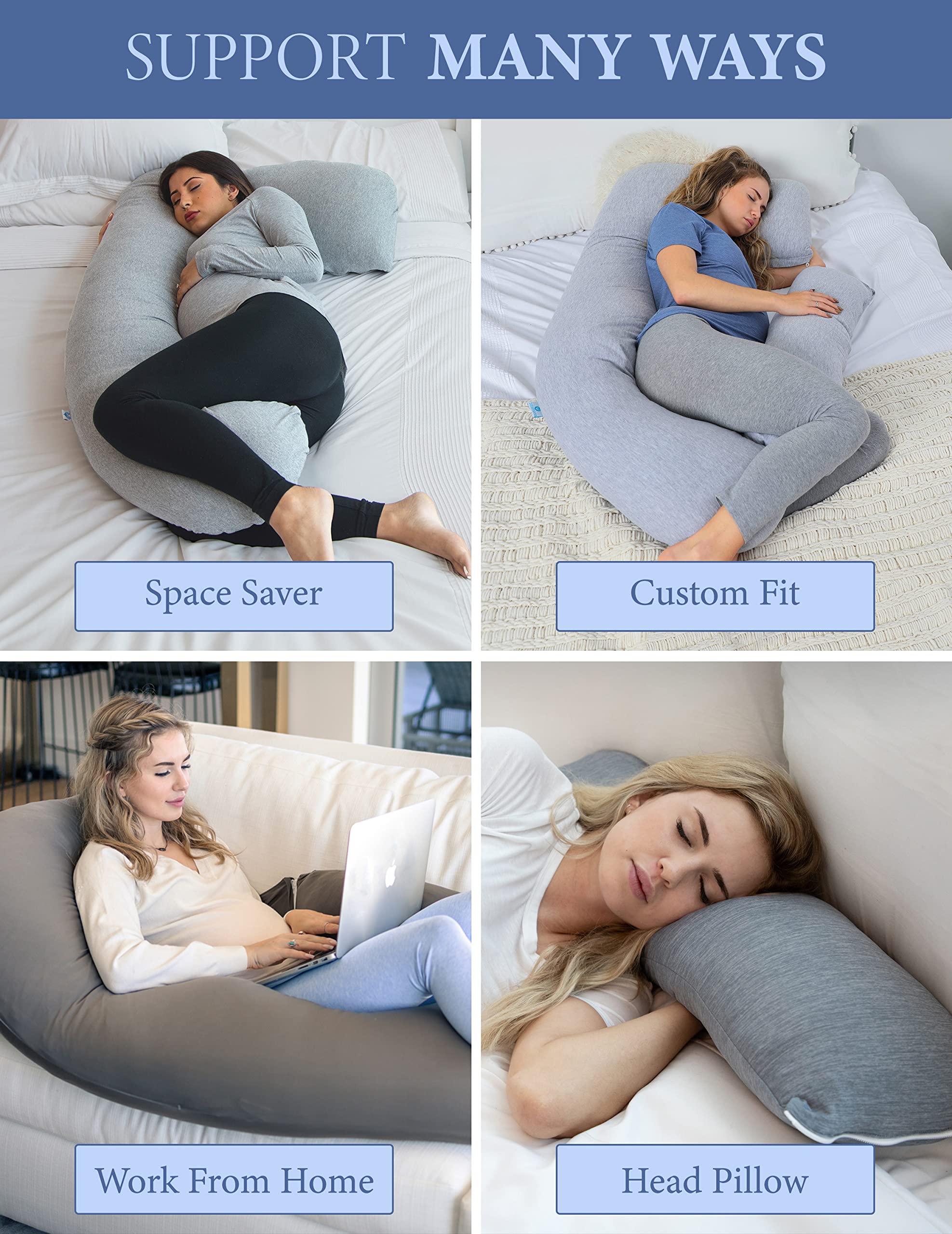 PharMeDoc Pregnancy Pillow - U-Shape Full Body Pillow and Maternity Support with Detachable Extension - Support for Back, Hips, Legs, Belly for