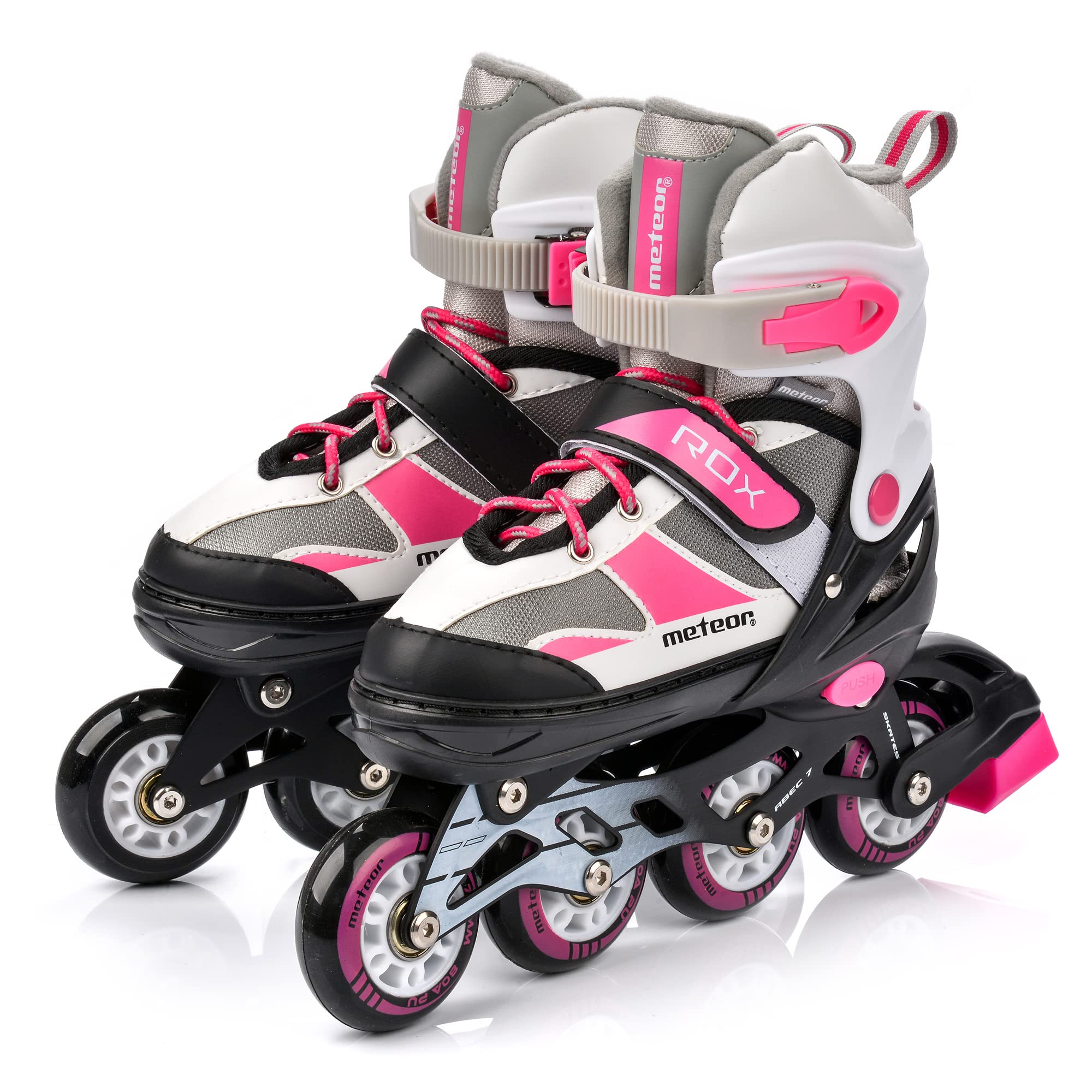 Inline Skates Children's Kids Inliners Roller Skates Roller Blades ABEC 7 Carbon Children's Inline Skates Adjustable Shoe Size (Pink/Grey, M 34-37)