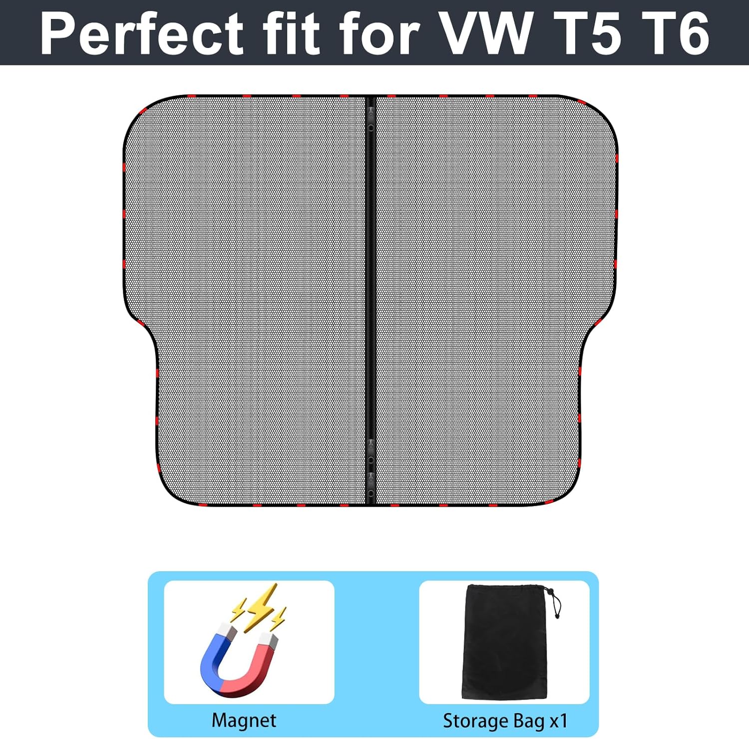 ZATOOTO Van Bug Screen for VW T5 T6, Magnetic Rear Door Mosquito Screen Net with Zipper Closure, Fly Screen Mosquito Net for Outdoor Camping