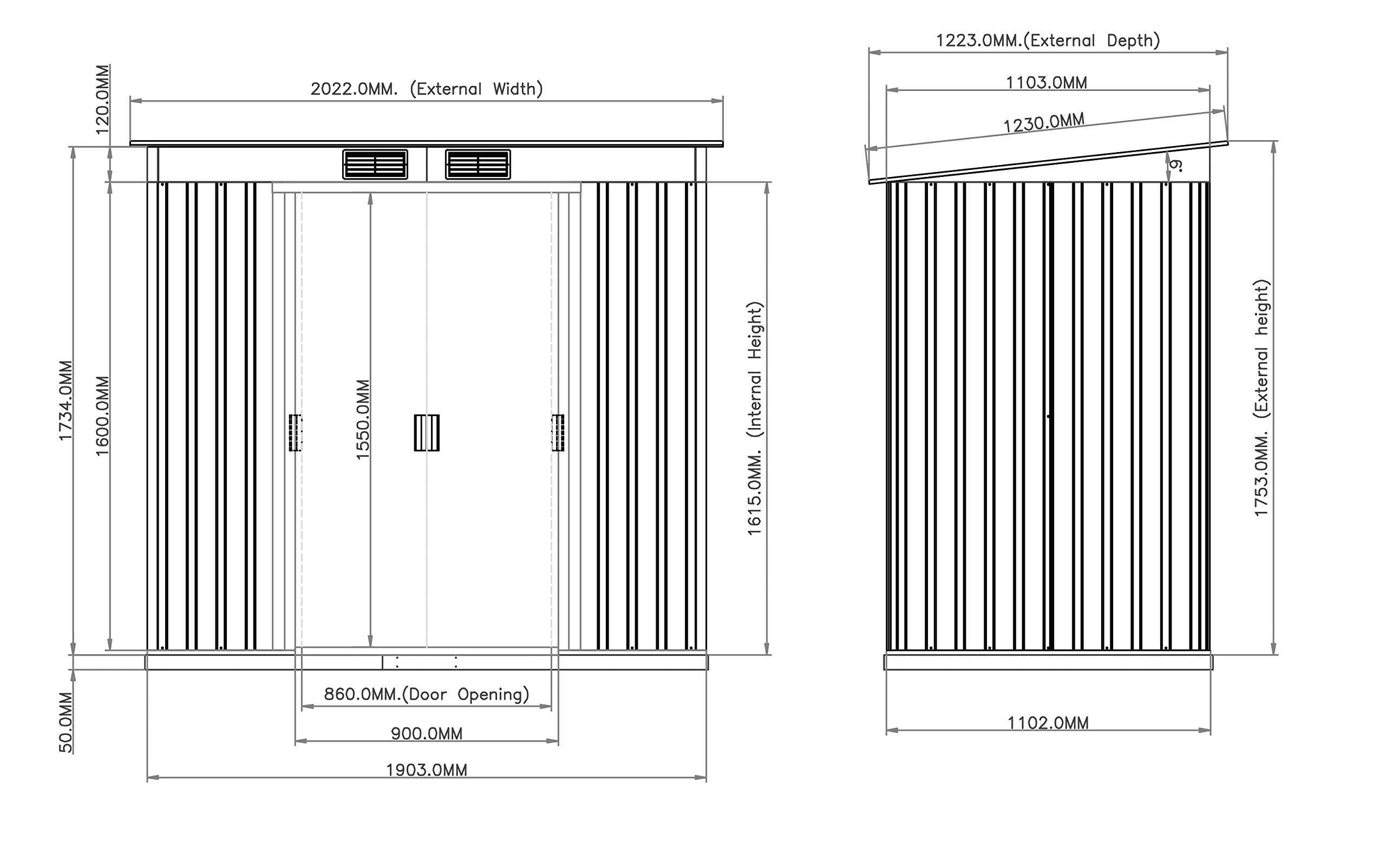 Duramax ECO 8 x 8 (6.35 m2) Metal Garden Storage Shed, Hot-Dipped Galvanized Metal Garden Shed, Tool Storage Shed, Strong Reinforced Roof Structure, Maintenance-Free Metal Shed, Anthracite
