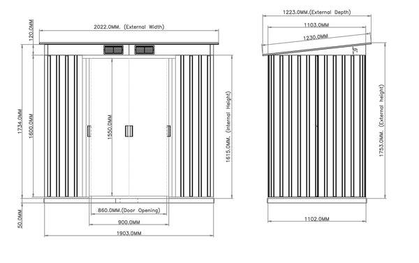 Duramax ECO 8 x 8 (6.35 m2) Metal Garden Storage Shed, Hot-Dipped Galvanized Metal Garden Shed, Tool Storage Shed, Strong Reinforced Roof Structure, Maintenance-Free Metal Shed, Anthracite