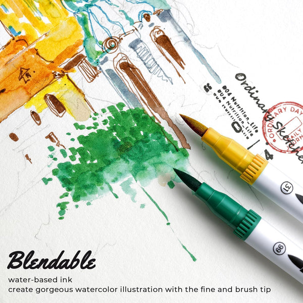 Ohuhu Colouring Pens: 160 Colours Colouring Markers with Dual Tips Fine & Brush Pens Water-Based Art Markers for Kids and Adults Drawing Sketching