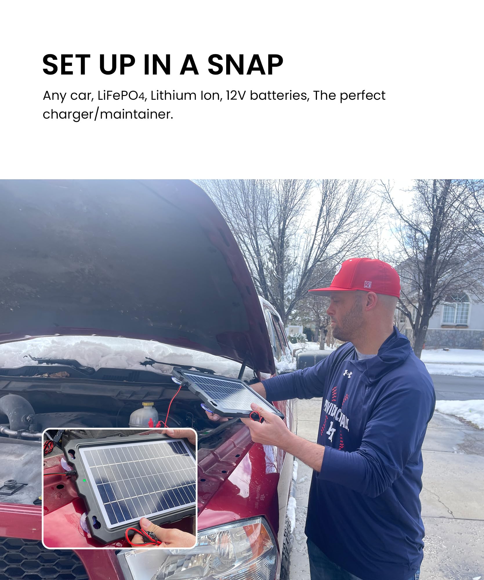 Upgraded 7.5W-Solar-Battery-Trickle-Charger-Maintainer-12V Portable Waterproof Solar Panel Trickle Charging Kit for Car, Automotive, Motorcycle, Boat,