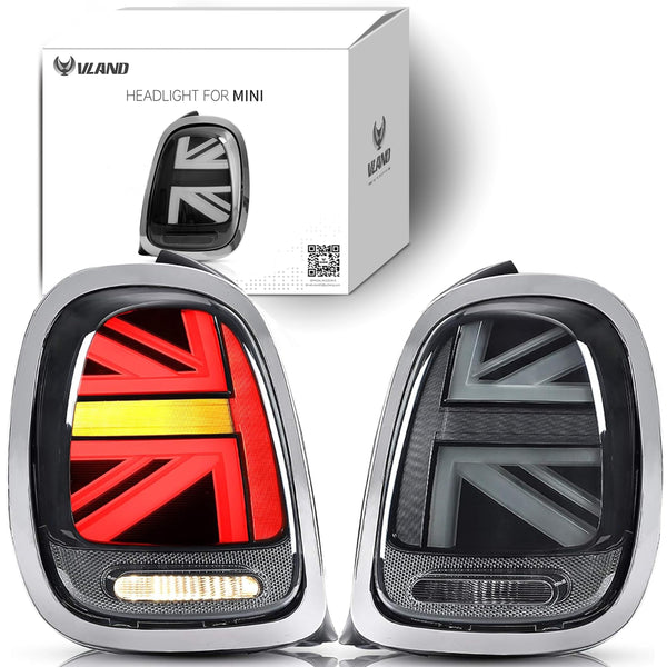 VLAND LED Tail Light Compatible with BMW Mini Cooper F55 F56 F57 2014-2021, Rear Lights with Sequential Turn Signal, Electroplated housing, Red