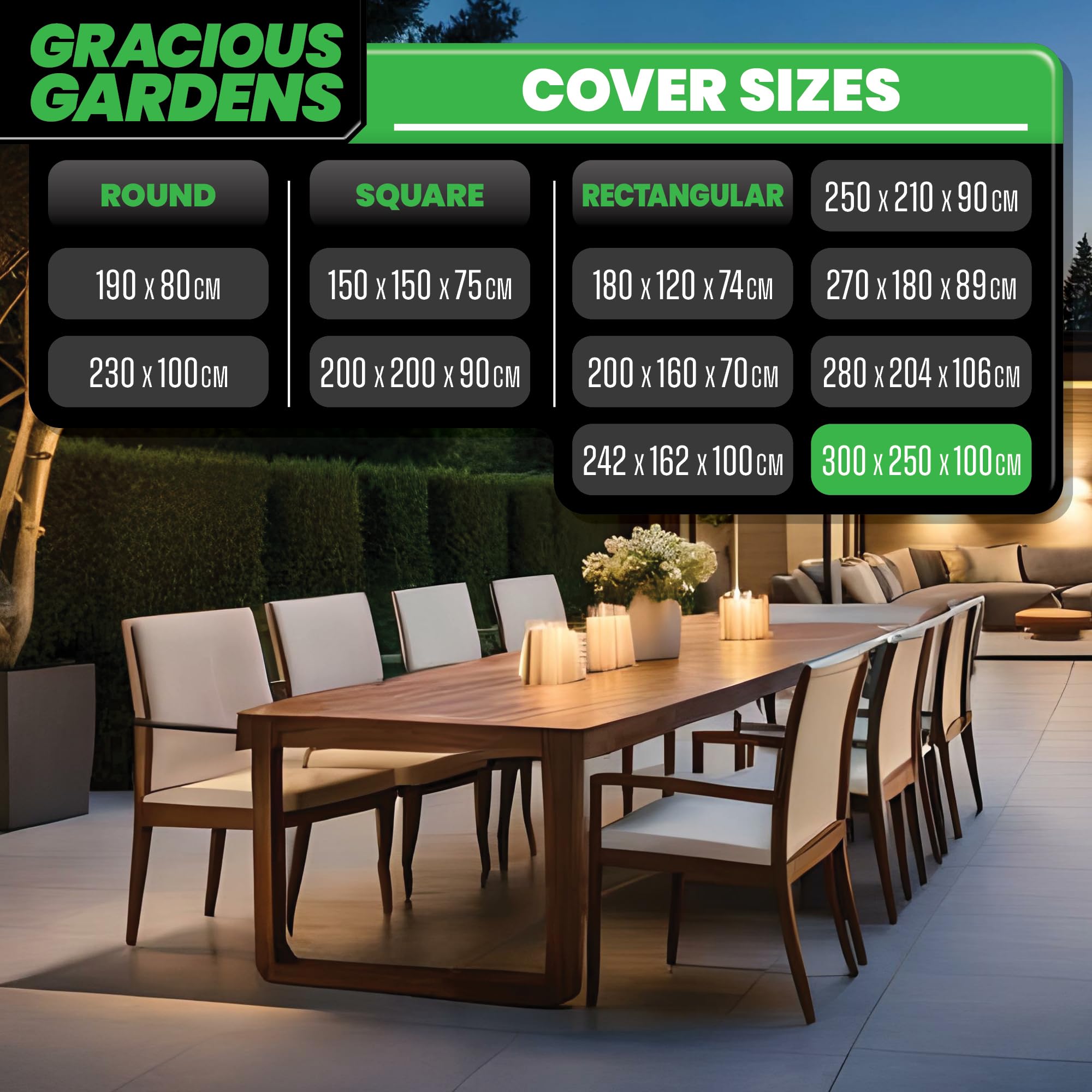 Gracious Gardens Rectangular Garden Furniture Covers Waterproof 300x250x100cm, Oxford Fabric Outdoor Table, Patio & Rattan Garden Furniture Covers,
