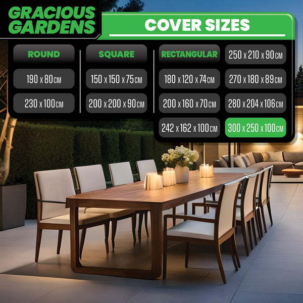 Gracious Gardens Rectangular Garden Furniture Covers Waterproof 300x250x100cm, Oxford Fabric Outdoor Table, Patio & Rattan Garden Furniture Covers,
