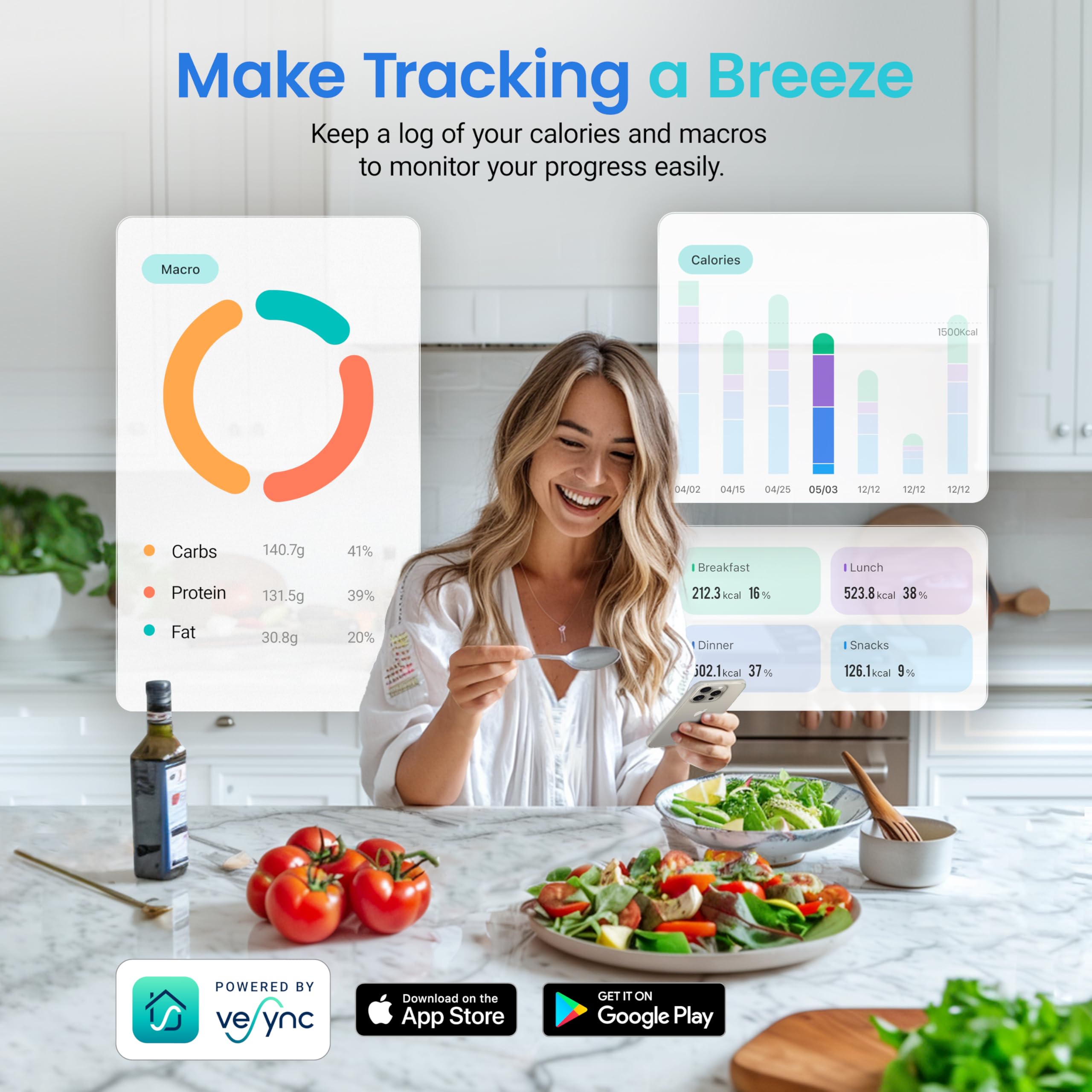 COSORI Smart Kitchen Scale with Nutritional Calculator, Food Nutrition Scale with 19 Nutrients Tracking, Calorie Counting for Weight Loss, Free App&Bluetooth, Premium Stainless Steel, Silver