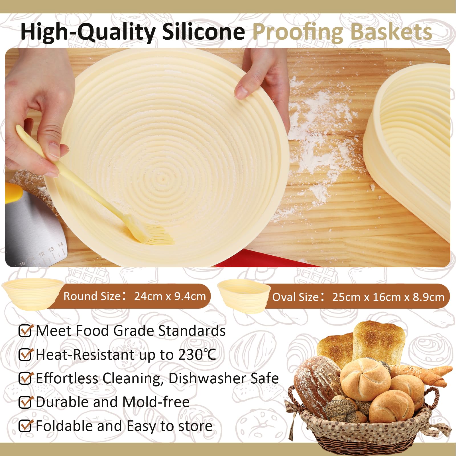 Sourdough Starter Kit for Beginner, 1000ml Sourdough Starter Jar, 2 Bread Proofing Baskets, Thermometer, Feeding Time Tracker, Metal Scraper, Easy to