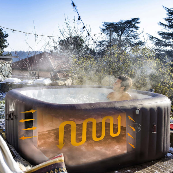 Lay-Z-Spa Santorini Pro Built in LED Light, 10 HydroJet System, Integrated Seats and Foot Massager Inflatable Hot Tub with Freeze Shield Technology, 5-7 Person, Grey