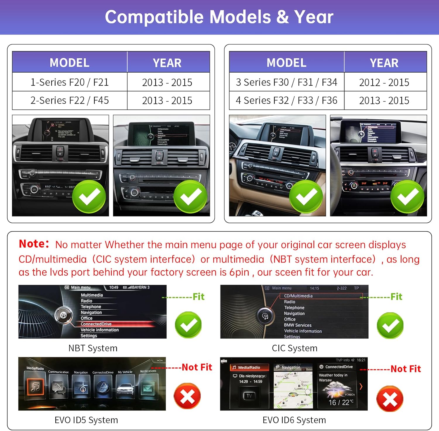Road Top Wireless Carplay Retrofit Kit Decoder for BMW 1 2 3 4 Series with NBT System F20 F21 F22 F23 F30 F31 F32 F33 2011-2015 Year, Support Wireless Android Auto, Mirrorlink, Reverse Camera