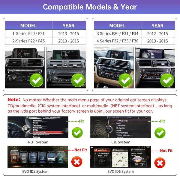 Road Top Wireless Carplay Retrofit Kit Decoder for BMW 1 2 3 4 Series with NBT System F20 F21 F22 F23 F30 F31 F32 F33 2011-2015 Year, Support Wireless Android Auto, Mirrorlink, Reverse Camera