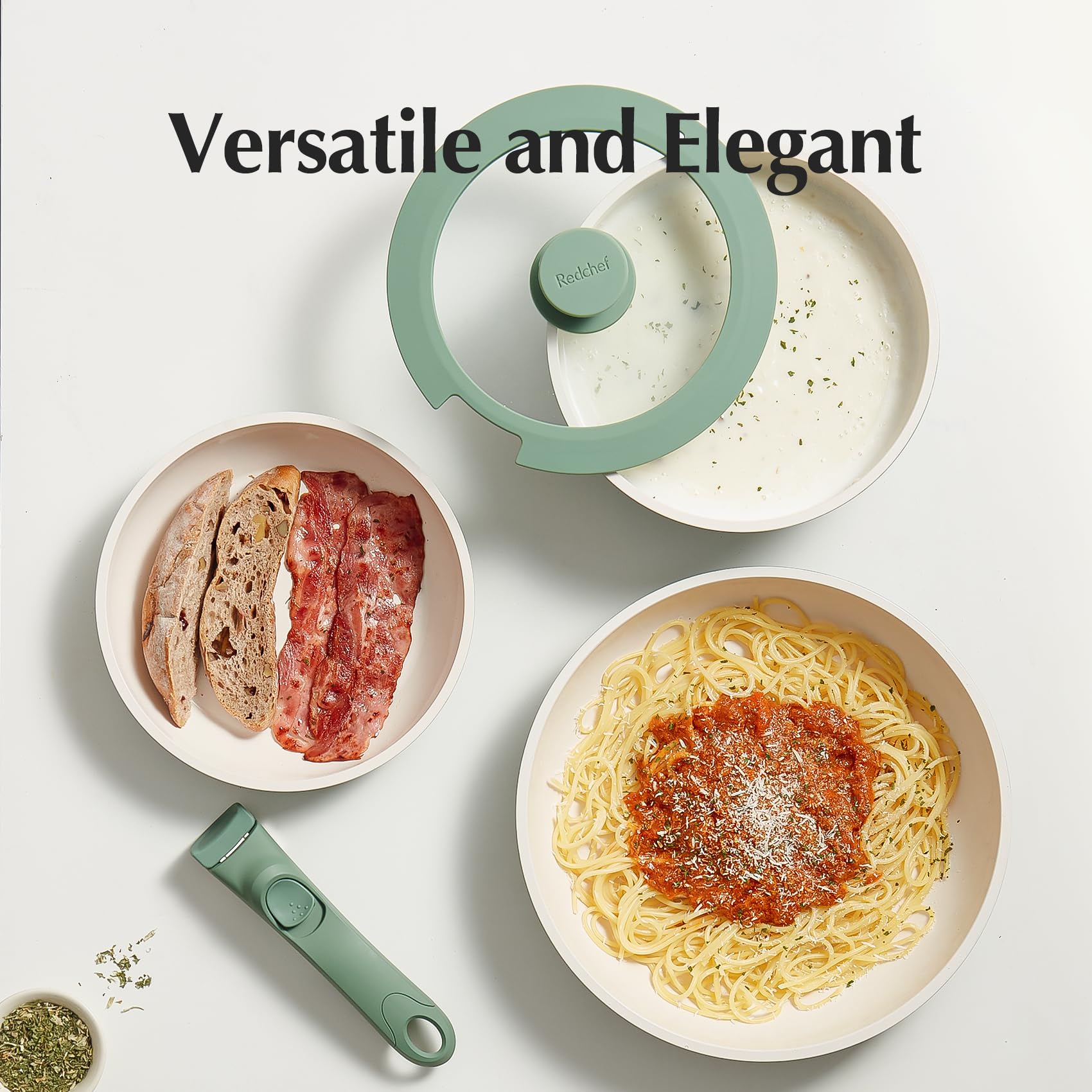 Redchef Ceramic Pots and Pans Set Non Stick, 16 pcs Nonstick Cookware Set with Detachable Handle, Non Toxic, PFAS PFOA & PTFE Free, RV Ceramic Cookware Set for Camping, Oven Safe (Pink)