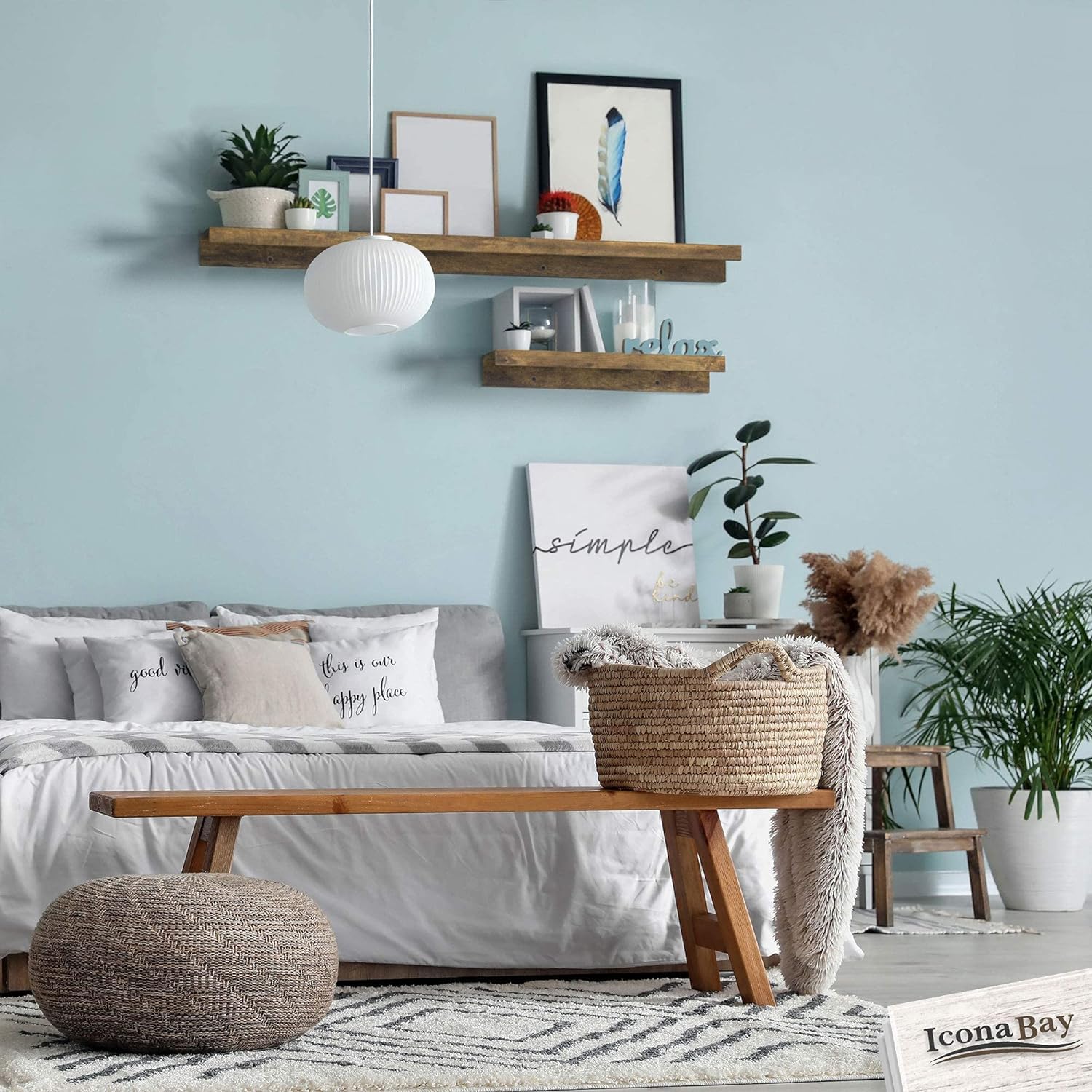 Icona Bay 36 Inch (91 cm) Floating Shelves for Wall, Set of 3 in Walnut Brown, Modern Rustic Style, Wall Mounted Display Shelves, Picture Ledges