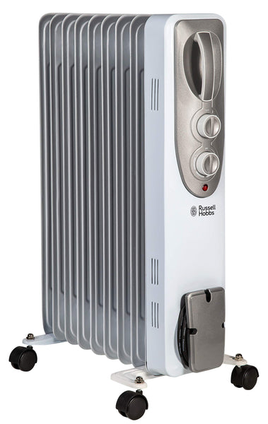 Russell Hobbs 1500W/1.5KW Oil Filled Radiator, 7 Fin Portable Electric Heater - White, Adjustable Thermostat with 3 Heat Settings, Safety Cut-off, 15 m sq Room Size, RHOFR5001, 2 Year Guarantee